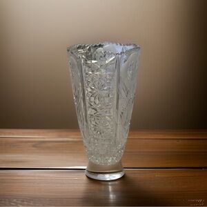 American Brilliant Vintage Vase With Frosted Flowers~ 10”